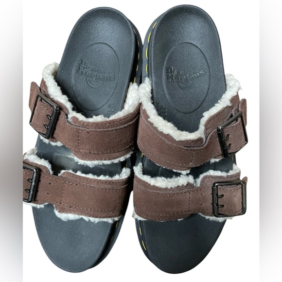 Dr. Martens Myles Suede Fur-Lined Buckle Slide Sandals Dark Brown Women’s Size 8 - Picture 5 of 10